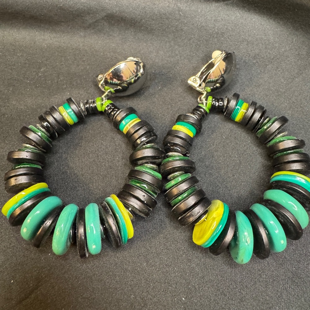 Chico’s Black and Green Multi Colored Bead w/ Silver Earrings